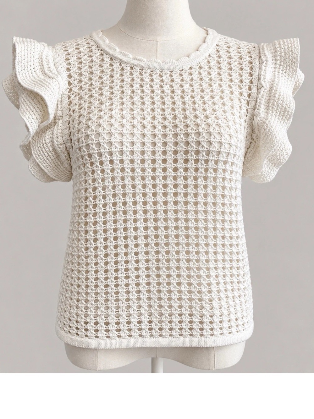 Gap Crochet Sweater Top XS Cream Open Knit Ruffle Sleeve Boho